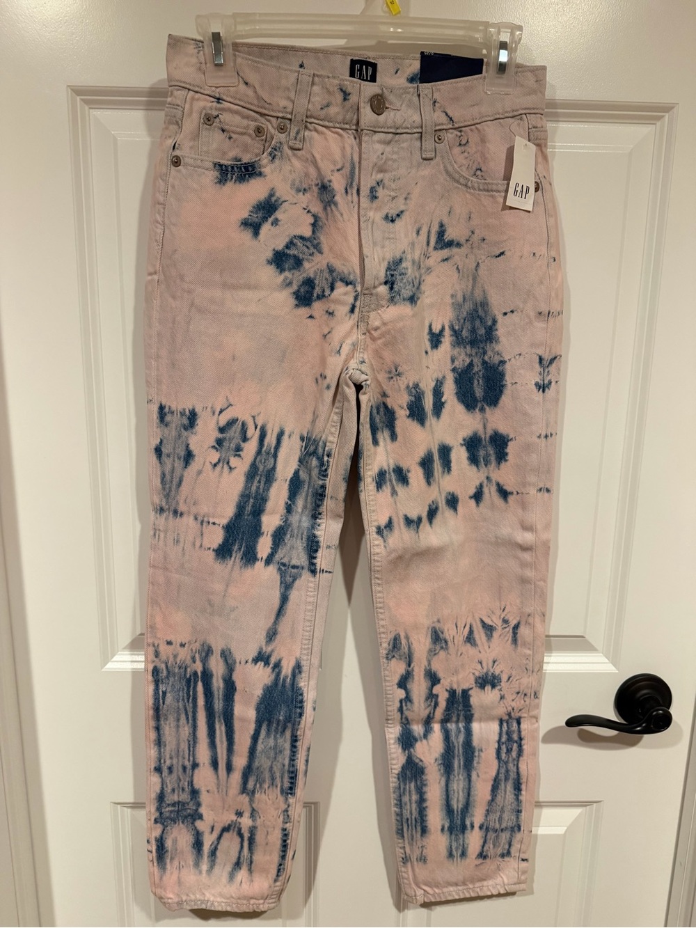 Gap Denim Women’s Cheeky Straight High Rise Tie-Dye Acid Wash Jeans Pink/Blue